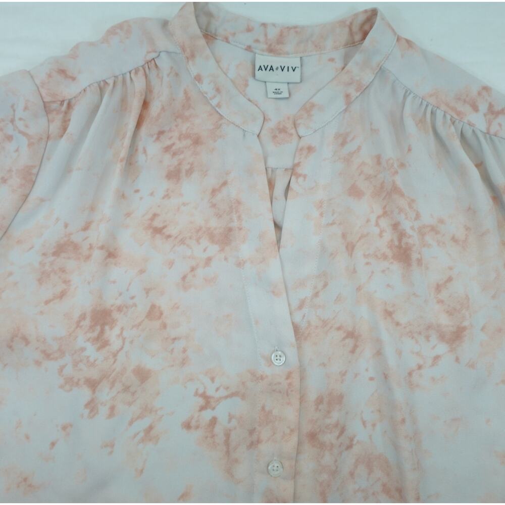 Ava & Viv Pink Tie Dye Short Sleeve Button Blouse